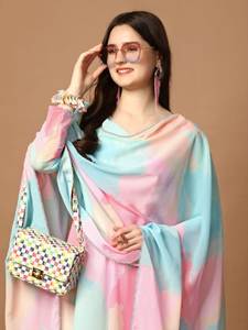 Lancement d'une nouvelle collection Tenue festive ou décontractée en georgette imprimée et cousue Robe Anarkali avec Dupatta - Product Image 5