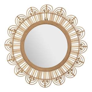 Handmade Two-Layer Rattan <b>Flower</b> Design <b>Mirror</b> Creative Festival Style for Bedroom Living Room Bathroom Home Use Framed Pattern - Product Image 4