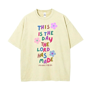 Custom Eco-Friendly Vintage Washed <b>Women's</b> <b>T</b>-<b>Shirt</b> <b>Slogan</b> Print High Street Style Trendy Casual V-neck Short Sleeve Tee - Product Image 1