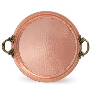 ถาดเสิร์ฟทรงกลมทำจากทองแดงแบบชนบทถาดรองดีไซน์เนอร์แบบทุบ - Product Image 1