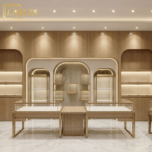 เคาน์เตอร์เครื่องประดับดีไซน์โค้งมนสไตล์<span class=keywords><strong>ใหม่</strong></span> เฟอร์นิเจอร์ตกแต่งภายในร้านขายเครื่องประดับเชิงพาณิชย์ ตู้โชว์แบบติดผนังแบบโม<span class=keywords><strong>ดู</strong></span>ลาร์ - Product Image 1