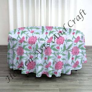 Mantel de algodón puro con estampado de hojas de bloque de mano redondo impreso, cubierta de mesa redonda de boda de granja India para uso doméstico - Product Image 3