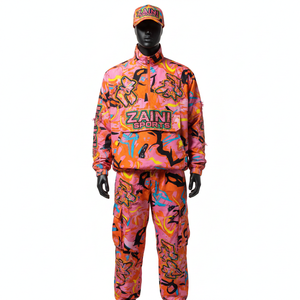 Conjunto de Chaqueta Cortavientos de Poliéster Premium de Talla Grande, 130GSM, Paneles con Estampado Gráfico Amarillo Verde, con Logotipo Bordado Personalizado - Product Image 1