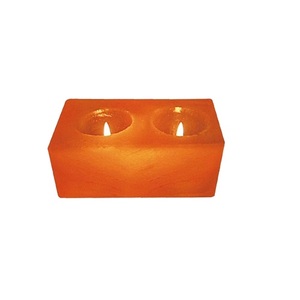 Forma rectangular de sal del Himalaya, portavelas de dos agujeros, forma rectangular de sal rosa, luz de té de dos agujeros, té de sal de dos agujeros - Product Image 1