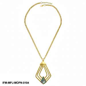 สร้อยคอจี้เพชรทรงเรขาคณิตสีทอง ประดับมุก งานศิลปะสไตล์อาร์ตเดโค เครื่องประดับโดดเด่นสำหรับผู้หญิง - Product Image 3