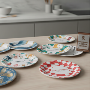 Assiettes en papier kraft jetables écologiques de 26 cm avec logo personnalisé, biodégradables et compostables, résistantes pour les fêtes et la restauration - Product Image 3