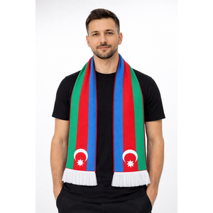 Écharpe tissée à pompons avec drapeau de l'Azerbaïdjan en tissu - Product Image 1