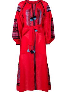 Dernière tunique brodée à manches longues et à longueur de cheville Robe de plage ukrainienne pour femmes Robe ukrainienne avec décoration en dentelle - Product Image 5