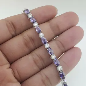 Bracelet Femme 7ct Moissanite Diamant 14K Or Blanc Serti Lunette Bracelet de Fiançailles en Argent Sterling 925 - Product Image 3