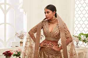 Rich Brown Zari Work Lehenga Bollywood Indian Pakistani Wedding Bordado pesado Hecho a mano Diseñador nupcial de lujo Dupatta - Product Image 4