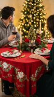Nappe de Noël ronde en velours de luxe avec broderie artisanale personnalisable pour les fêtes, la maison et l'hôtellerie
