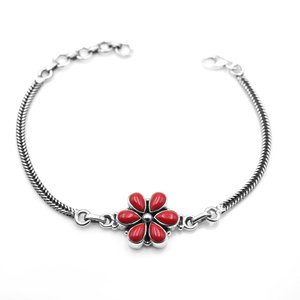 Pulsera fina de Plata de Ley 925 hecha a mano con piedras preciosas de coral natural Artículo de regalo para mujeres y niñas - Product Image 3