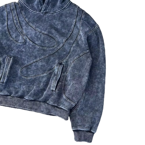 Nouveau design personnalisé pull à manches longues surdimensionné lavage à l'acide sweat à capuche hommes lavé noir Vintage Faded Distress Hoodies - Product Image 6