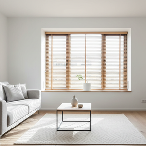 Stores en bois intelligents personnalisables pour fenêtre, stores vénitiens horizontaux occultants de 2 pouces pour chambre, volets intérieurs, lattes en bois sculptées pour extérieur - Product Image 1