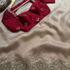 Sari de seda de organza suave pura de diseñador indio para mujer bonita fiesta boda Festival desgaste con blusa étnica estética - Product Image 1