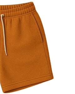 กางเกงขาสั้นผ้าขนแกะสีเหลืองอำพันสำหรับผู้ชายกางเกงขาสั้นผ้าหนานุ่มมีเชือกผูกเอวกางเกงลำลองออกกำลังกายในยิมเลานจ์ออกแบบโลโก้ได้ตามต้องการ - Product Image 3