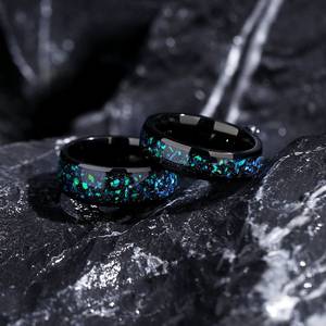 Galaxy Opal Fire Anillo de doble banda Anillos de promesa Vintage para parejas "I Love You To The Moon And Black Luxury Finish Rainbow Band - Product Image 2