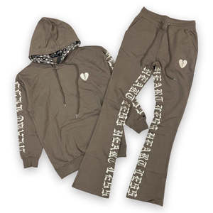 Pantalones de chándal acampanados de trabajo con parche personalizado y Sudadera con capucha, chándal de peso pesado apilado vintage, ropa de calle, chándal lavado con ácido - Product Image 2