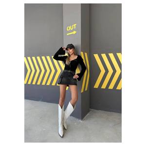 Cardigan en tricot pour femme à col Madonna avec double fermeture éclair, longueur courte, vêtement d'extérieur tendance - Product Image 2