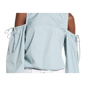 เสื้อเบลาส์เปิดไหล่ผ้าคอตตอนป๊อปลินสีเขียวอมฟ้า ไซส์กลางสำหรับผู้หญิง - Product Image 2