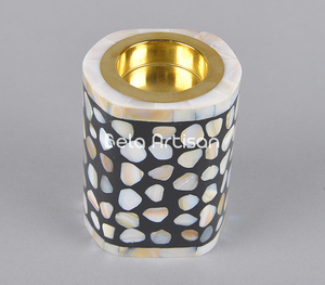 Cylindre en mosaïque noire Brûleur Bakhoor Incrustation de nacre - Product Image 2