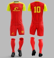 Ensembles de vêtements de football à manches courtes respirants et à séchage rapide avec impression par transfert thermique, fabriqués en Spandex/Polyester, uniformes sportifs sur mesure