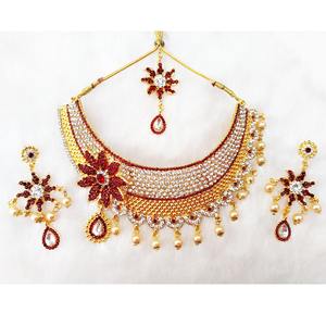 Parure de bijoux de luxe pour mariée, fiançailles et anniversaire, comprenant collier, boucles d'oreilles et coiffe, en alliage, ornée de cristaux et strass, motif floral, style vintage, pour mariage et fête - Product Image 1