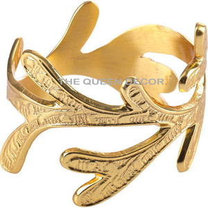 Anillos para Servilletas de Aluminio con Forma de Hoja, de Alta Calidad, de una Sola Pieza, para Fiestas y Restaurantes, Acabado Dorado, Precio Accesible - Product Image 1