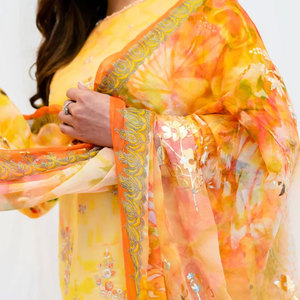 Costume 3 pièces pour femmes, vêtement de créateur de mode, pelouse du Pakistan et de l'inde, robes de pelouse non cousues Eid shalwar, 2023 - Product Image 3