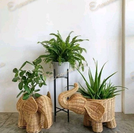 Unique Design Rattan Elephant Planter - Decorative Indoor Flower Pot for  Home and Garden Decor, Charming Wicker Planter