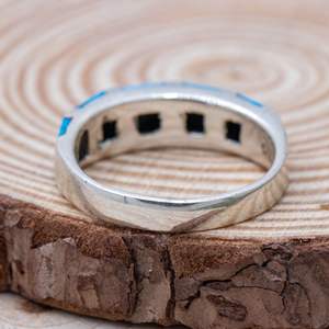 Vintage Turquoise Enamel Stripe Pattern Ring Handmade 925 Sterling <b>Silver</b> Ring Tribal Boho Hippie Ring - Product Image 6