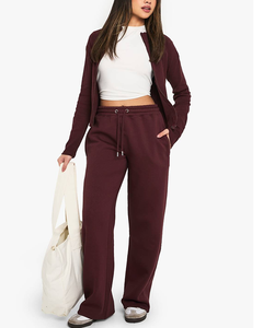 Conjunto Deportivo de 2 Piezas para Mujer, Estilo Modesto, Color Sólido, Cintura Alta, Cordón Ajustable, Corte Ajustado, Felpa Suave - Product Image 6