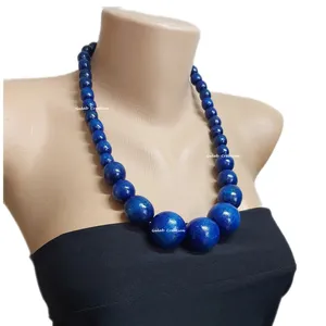 Eco friendly jewelry Blue wooden Big bold bead Statement necklace available in all color at affordable rate By ZAMZAM IMPEX