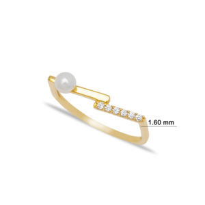 Thin Woman <b>Ring</b> <b>Pearl</b> Design with Zircon Stone Jewelry - Product Image 2