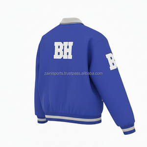 Veste universitaire en mélange de laine de qualité supérieure 450 GSM bleu royal avec col gris poignets côtelés broderie personnalisée Logo veste universitaire pour femmes - Product Image 5