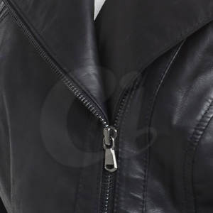 Veste en cuir véritable respirante d'hiver pour femmes veste à glissière de couleur unie produit fini - Product Image 6