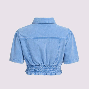 Chaqueta vaquera de manga corta para mujer de alta calidad con cuello vuelto Tela de punto transpirable Personalización gratuita - Product Image 2