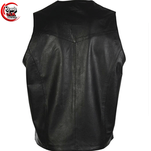 Chaleco de cuero vaquero transpirable con cuello en V personalizado para hombre, ropa de abrigo de invierno con decoración de botones, Chaleco de cuero hecho a medida para hombre - Product Image 2
