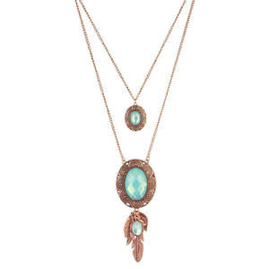 Urthn 2-Layer Chain Necklaces Rose Gold Plated with <b>Crystal</b> Stone 1110511D - Product Image 1