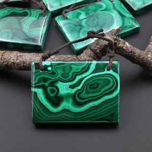 Pendentif Rectangle en Malachite Verte Naturelle Pierres Précieuses 3.5 MM Percé 2 Trous Pendentif Malachite Avant Grade Percé Bijoux - Product Image 1