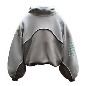 Poids lourd 400GSM gris surdimensionné Streetwear sweat à capuche court avec unisexe hommes unisexe pull à capuche surdimensionné 100% coton épais - Product Image 3