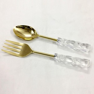 Set de service à salade à manche rond en résine verte Set de service à salade plaqué or en acier inoxydable de haute qualité avec poignée étonnante - Product Image 6