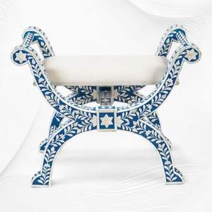 Tabouret en bois avec incrustation de nacre de style marocain Tabouret carré avec incrustation de nacre blanche de qualité supérieure pour usage domestique - Product Image 2