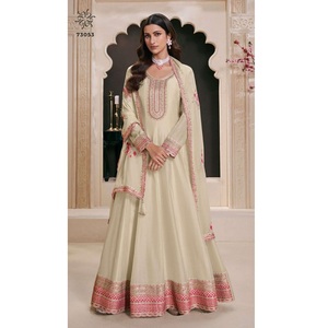 Vêtements de fête Anarkali fantaisie costume Palazzo ensemble lourd Moonga soie femmes Maruti mode fête mariage Festival Western broderie - Product Image 1