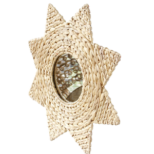 กระจกติดผนังสุดชิคสไตล์โบฮีเมียนถักด้วยมือเป็นมิตรกับสิ่งแวดล้อมรูปทรงดอกไม้ผักตบชวาผ้าใยธรรมชาติของตกแต่งบ้าน - Product Image 5