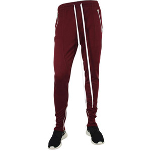 Trendy Men's Burgundy Slim Fit Track Pants with Zipper Pockets & Ankle <b>Zips</b> Comfortable Washed Polyester Cotton Men's Pants - Product Image 1