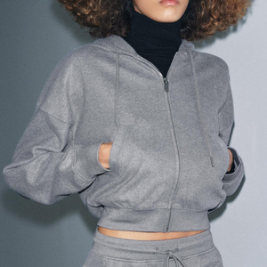 Sudadera con capucha de cuello redondo con estilo para mujer con bolsillos delanteros Cierre de cremallera Cremalleras de metal frontales Color sólido Tasa barata Sudadera con capucha transpirable 2026 - Product Image 4