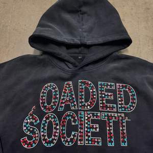 Custom Painted <b>Black</b> Distressed Hoodie and Rhinestones - <b>Men's</b> Heavyweight 500 GSM <b>Fleece</b> - Product Image 2