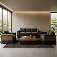 Ensemble de canapés en bois de palissandre néoclassique sur mesure avec base sculptée et table basse pour projets de villas et d'hôtels de luxe