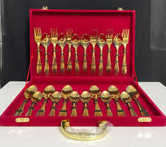 Cuchillo, tenedor y cucharas de metal de latón de fábrica, 24 Uds., cubiertos, 6 personas, 1010, vajilla de Metal, juego de caja de regalo de cubiertos dorados para Cena - Product Image 2